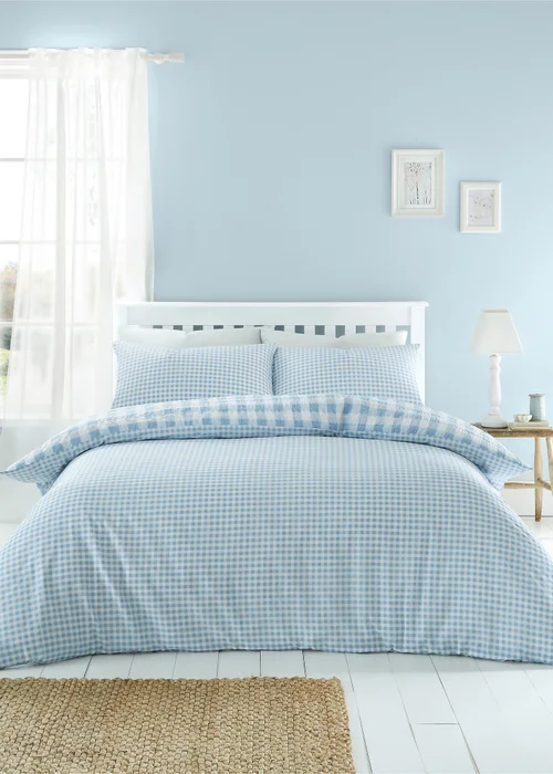 Catherine Lansfield Seersucker Gingham Check Duvet Cover Set - Single Image 2