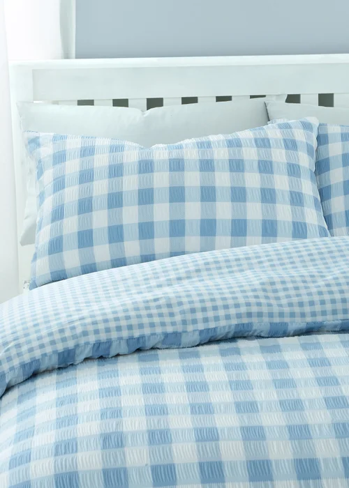 Catherine Lansfield Seersucker Gingham Check Duvet Cover Set - Single Image 3