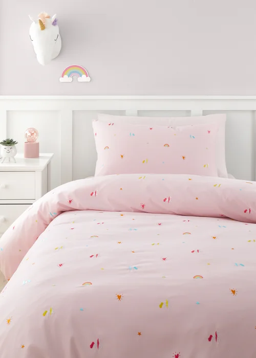 Catherine Lansfield Embroidered Unicorn Duvet Cover Set - Single Image 1