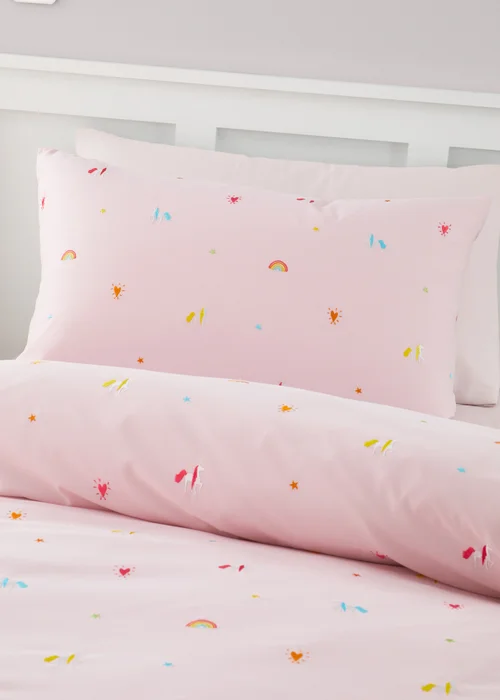 Catherine Lansfield Embroidered Unicorn Duvet Cover Set - Single Image 2