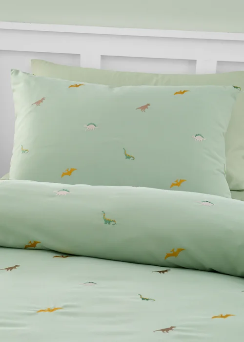 Catherine Lansfield Embroidered Dinosaur Duvet Cover Set - Single Image 2