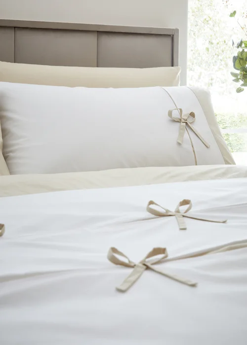 Catherine Lansfield Milo Bow Duvet Cover Set Natural - Single Image 2