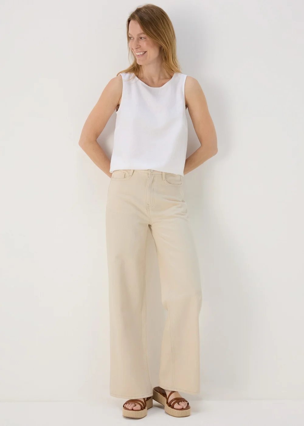 Ecru Wide Leg Jeans - 8/L29 Image 1