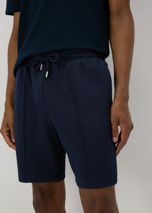 Navy Plain Textured Shorts - S Image 3