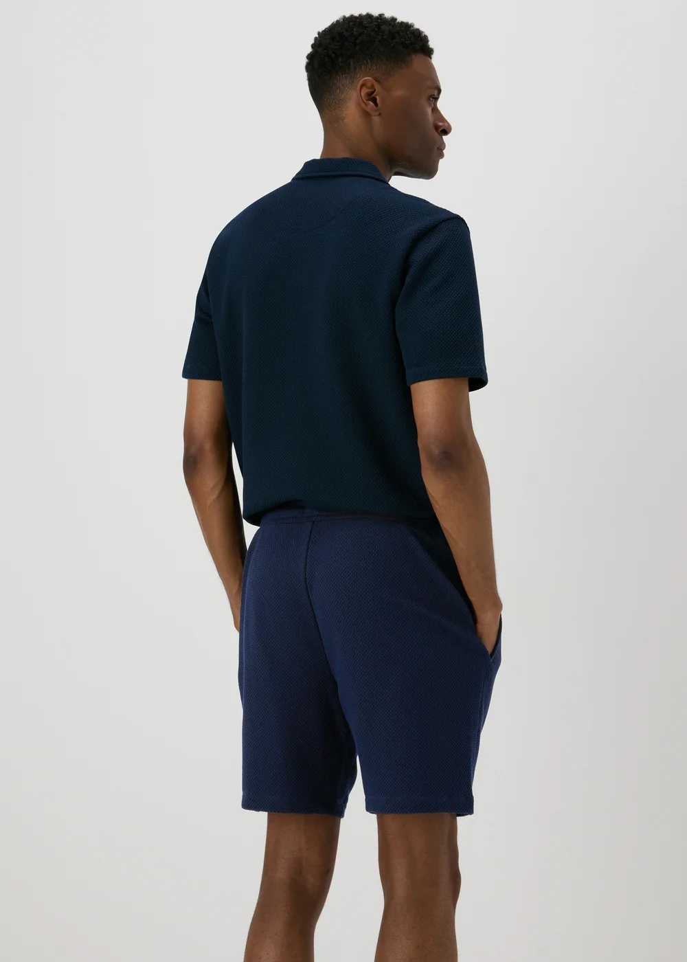 Navy Plain Textured Shorts - S Image 2