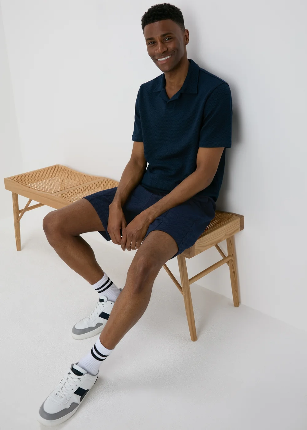 Navy Plain Textured Shorts - S Image 4