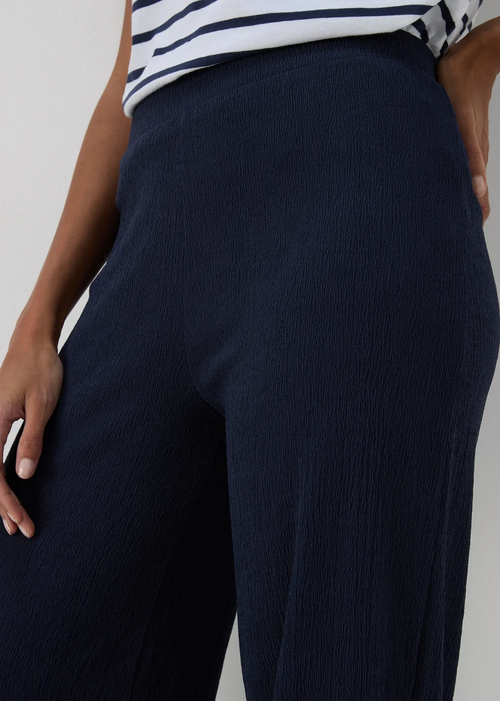 Navy Textured Trousers - Size 8 Image 3