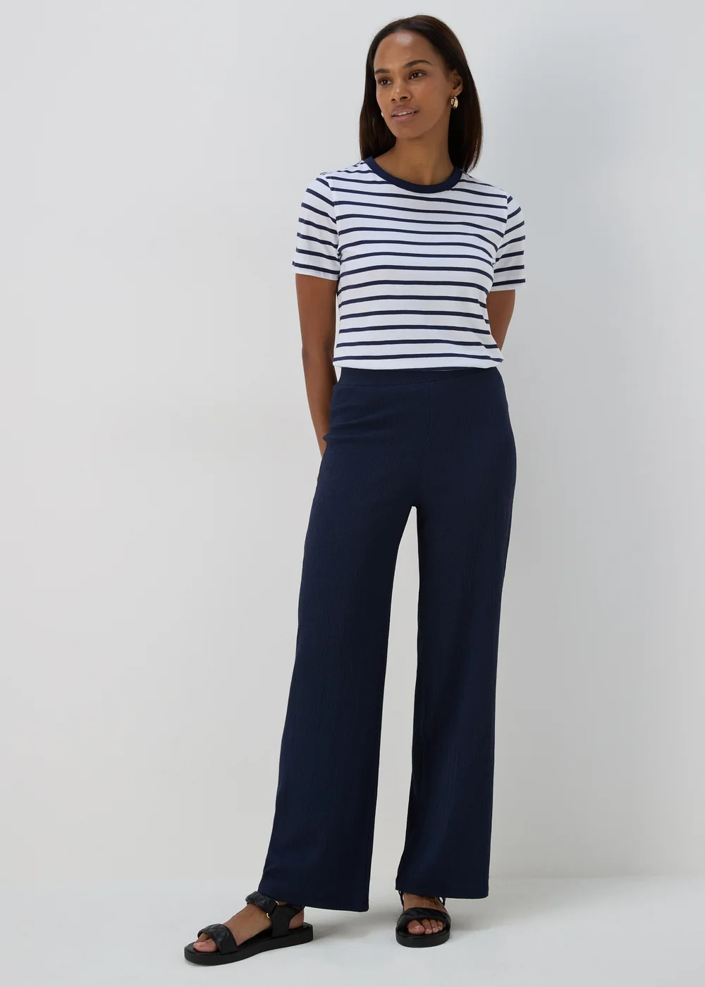 Navy Textured Trousers - Size 8 Image 1