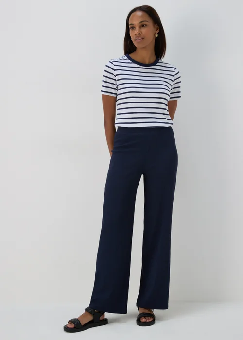 Navy Textured Trousers - Size 8 Image 1