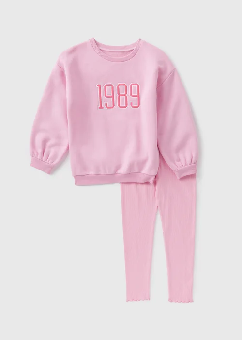 Girls Light Pink 1989 Sweatshirt & Leggings Set (1-7yrs) - 1-1.5 Yrs Image 1