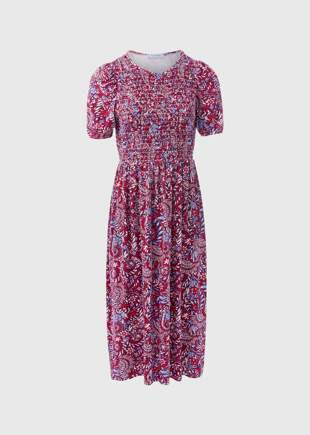 Multicolour Shirred Bodice Midi Dress - 8 Image 5