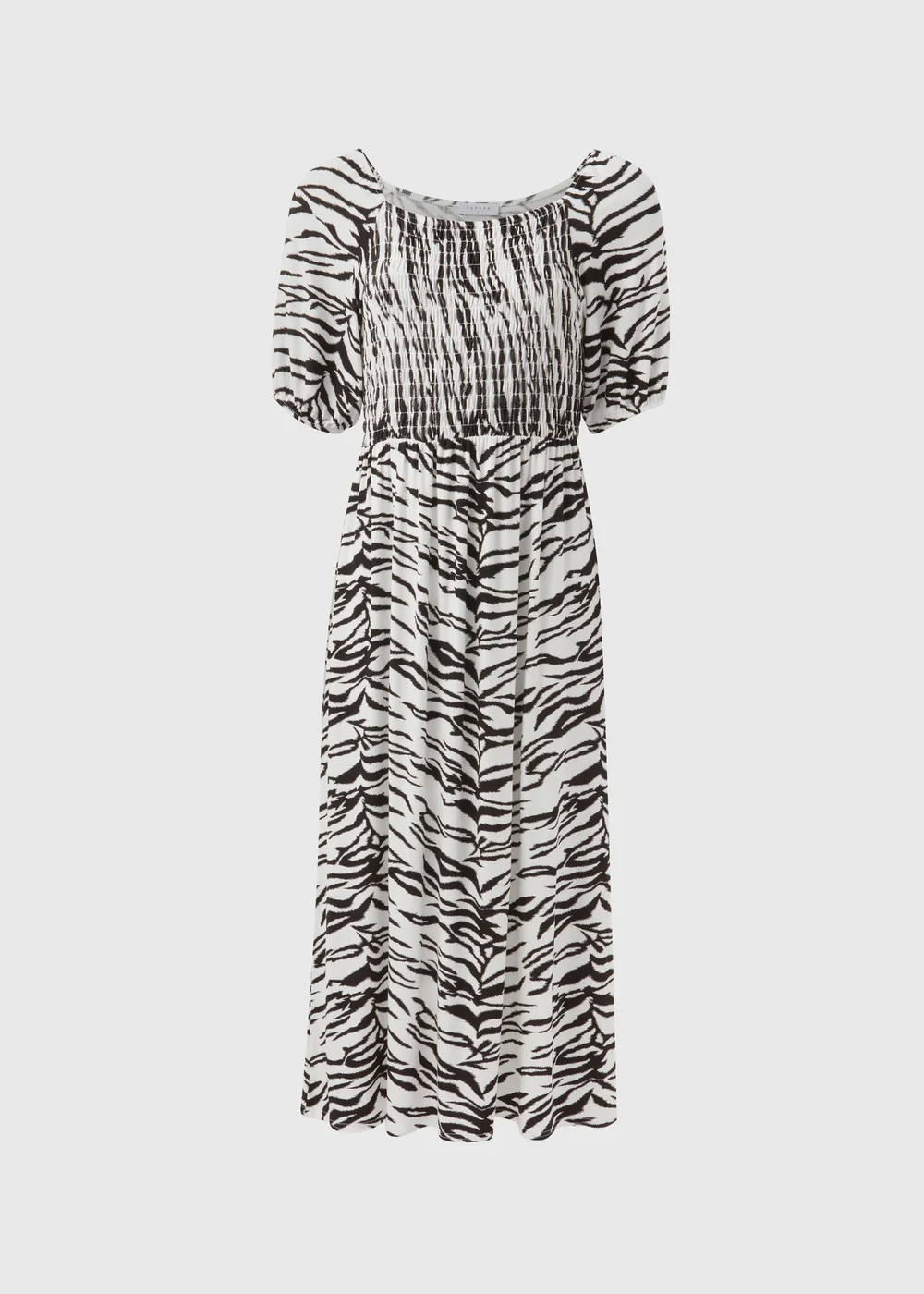 Black Animal Print Shirred Bodice Midi Dress - Size 8 Image 5