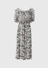 Black Animal Print Shirred Bodice Midi Dress - Size 8 Image 5