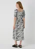 Black Animal Print Shirred Bodice Midi Dress - Size 8 Image 2