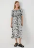 Black Animal Print Shirred Bodice Midi Dress - Size 8 Image 3