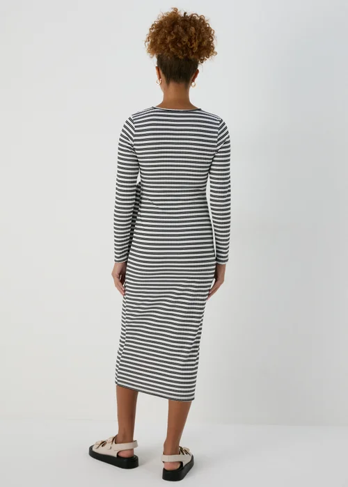 Black Mono Stripe Tie Side Midi Dress - Size 8 Image 2