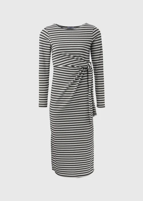 Black Mono Stripe Tie Side Midi Dress - Size 8 Image 5