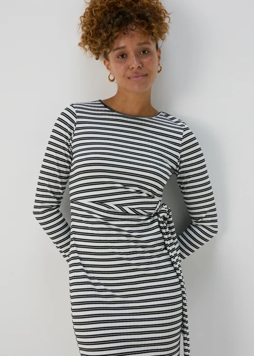 Black Mono Stripe Tie Side Midi Dress - Size 8 Image 3