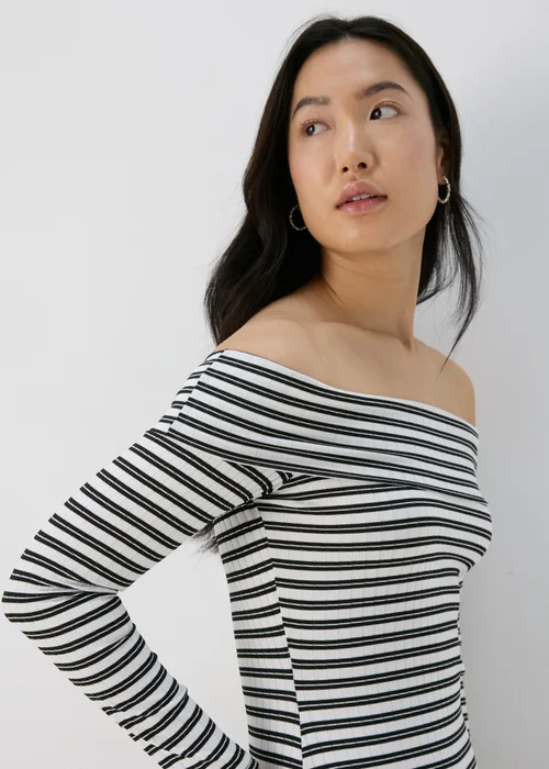 Black Mono Ribbed Bardot Dress - 8 Image 3