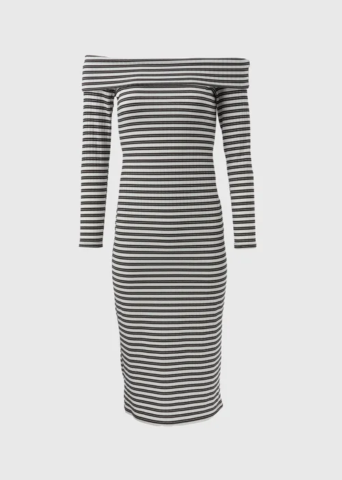 Black Mono Ribbed Bardot Dress - 8 Image 5