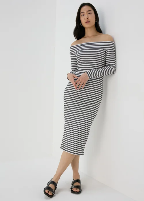 Black Mono Ribbed Bardot Dress - 8 Image 1