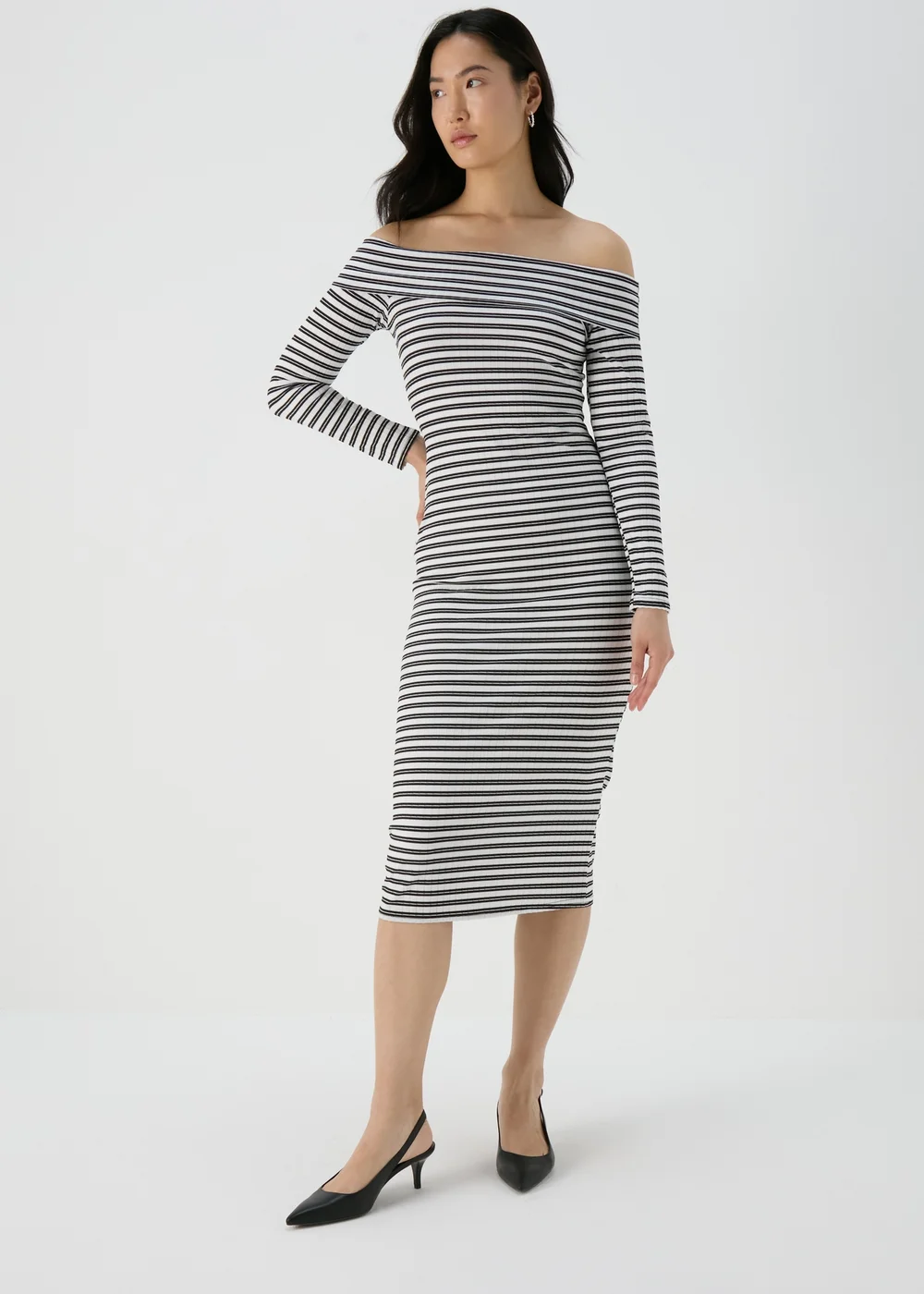 Black Mono Ribbed Bardot Dress - 8 Image 4
