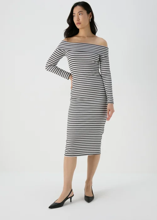 Black Mono Ribbed Bardot Dress - 8 Image 4
