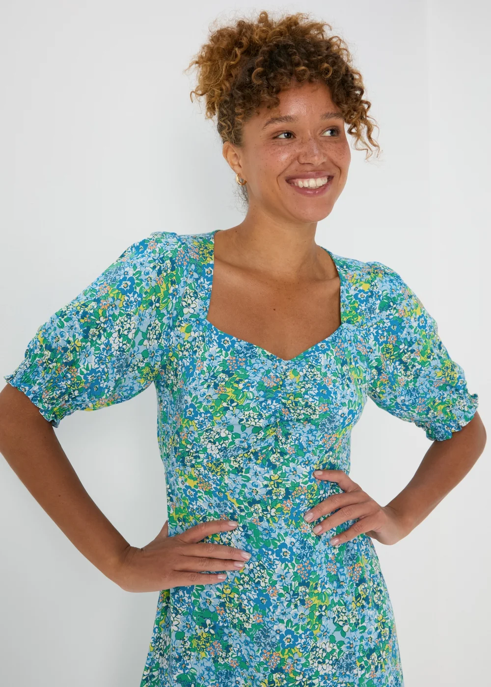 Blue Floral Midi Tea Dress - 8 Image 3