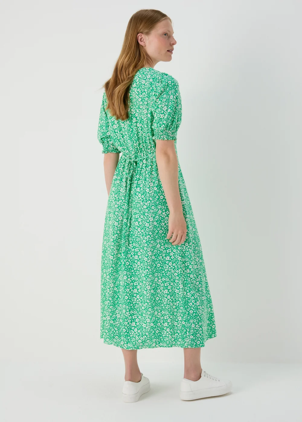 Green Floral Ruched Front Midi Dress - 8 Image 2