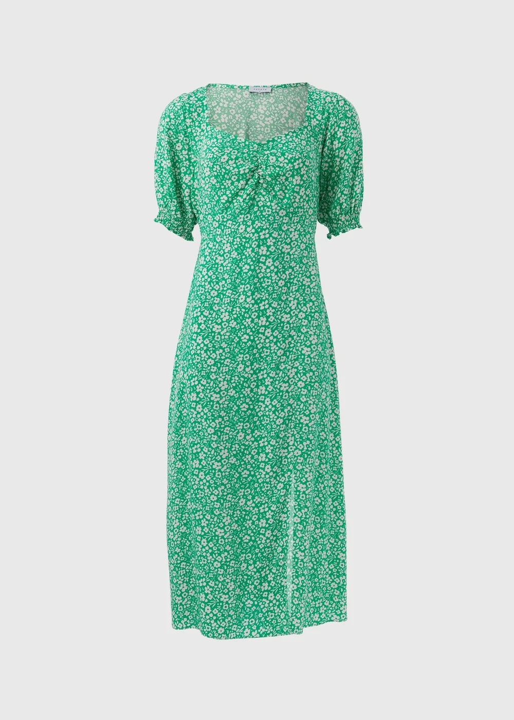 Green Floral Ruched Front Midi Dress - 8 Image 5