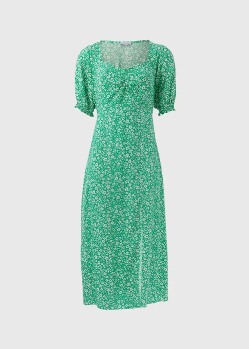 Green Floral Ruched Front Midi Dress - 8 Image 5