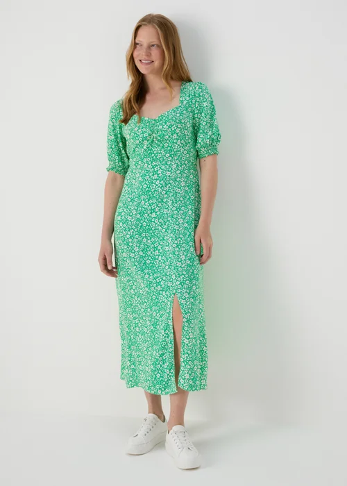 Green Floral Ruched Front Midi Dress - 8 Image 1