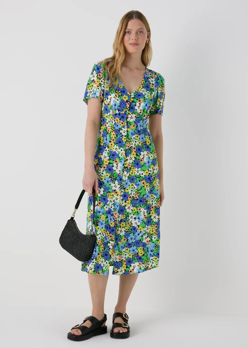 Multicolour Floral Button Through Midi Dress - 8 Image 1