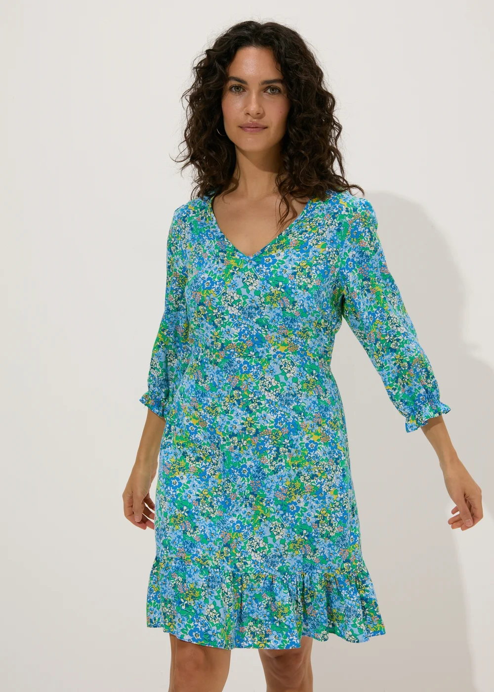 Blue Floral Mini Tea Dress - 8 Image 1