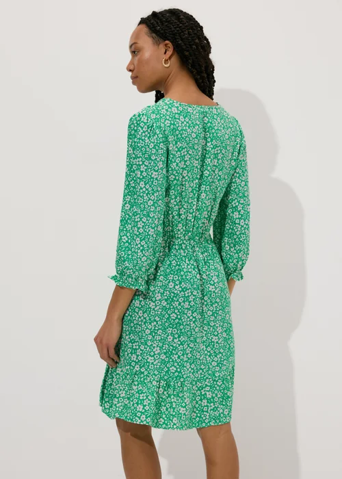 Green Floral V Neck Mini Dress - 8 Image 2
