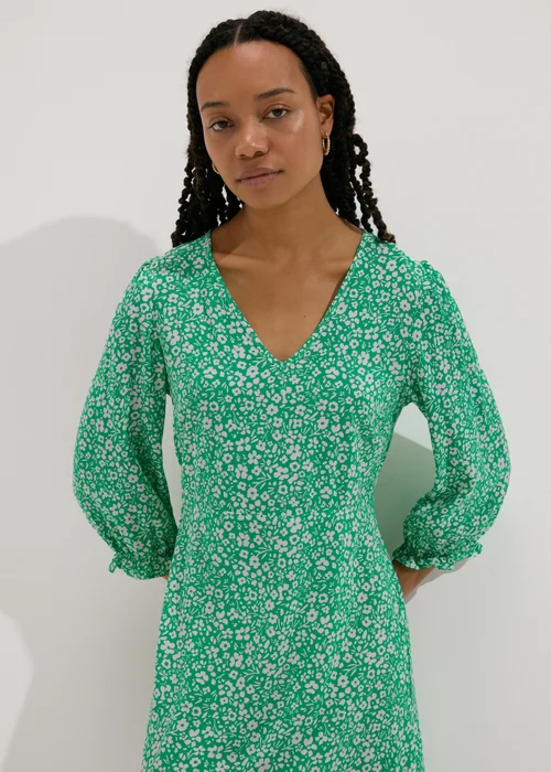 Green Floral V Neck Mini Dress - 8 Image 3