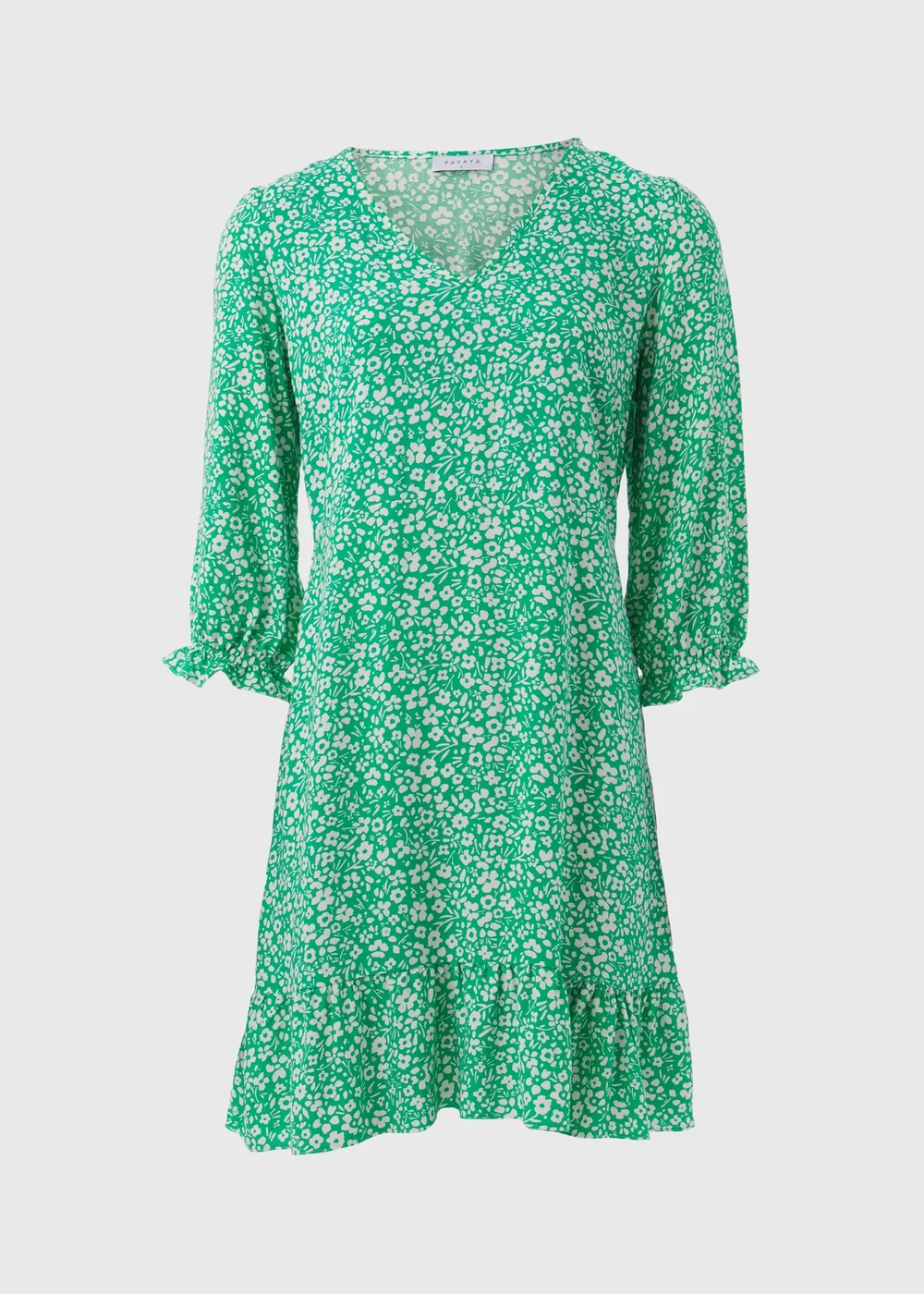 Green Floral V Neck Mini Dress - 8 Image 5