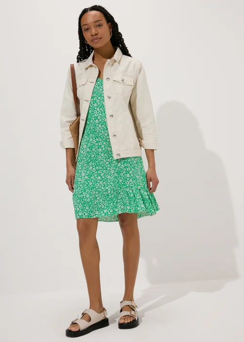 Green Floral V Neck Mini Dress - 8 Image 4