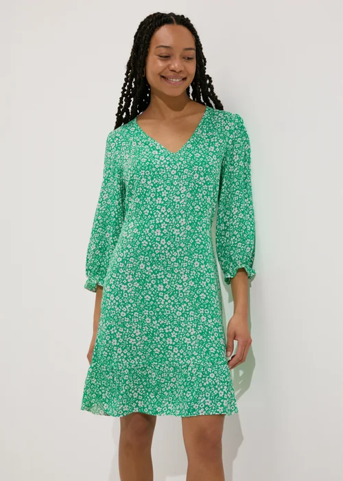 Green Floral V Neck Mini Dress - 8 Image 1