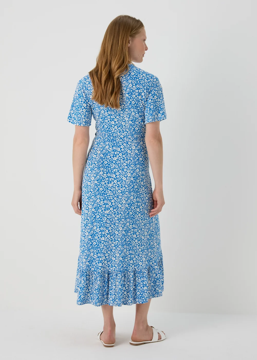 Blue Floral Frill Hem Wrap Dress - 8 Image 2