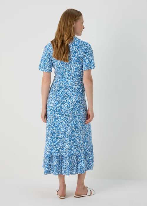Blue Floral Frill Hem Wrap Dress - 8 Image 2