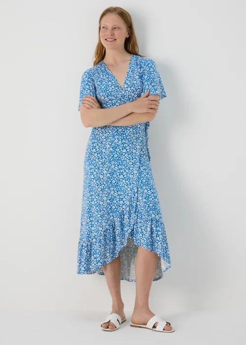 Blue Floral Frill Hem Wrap Dress - 8 Image 1