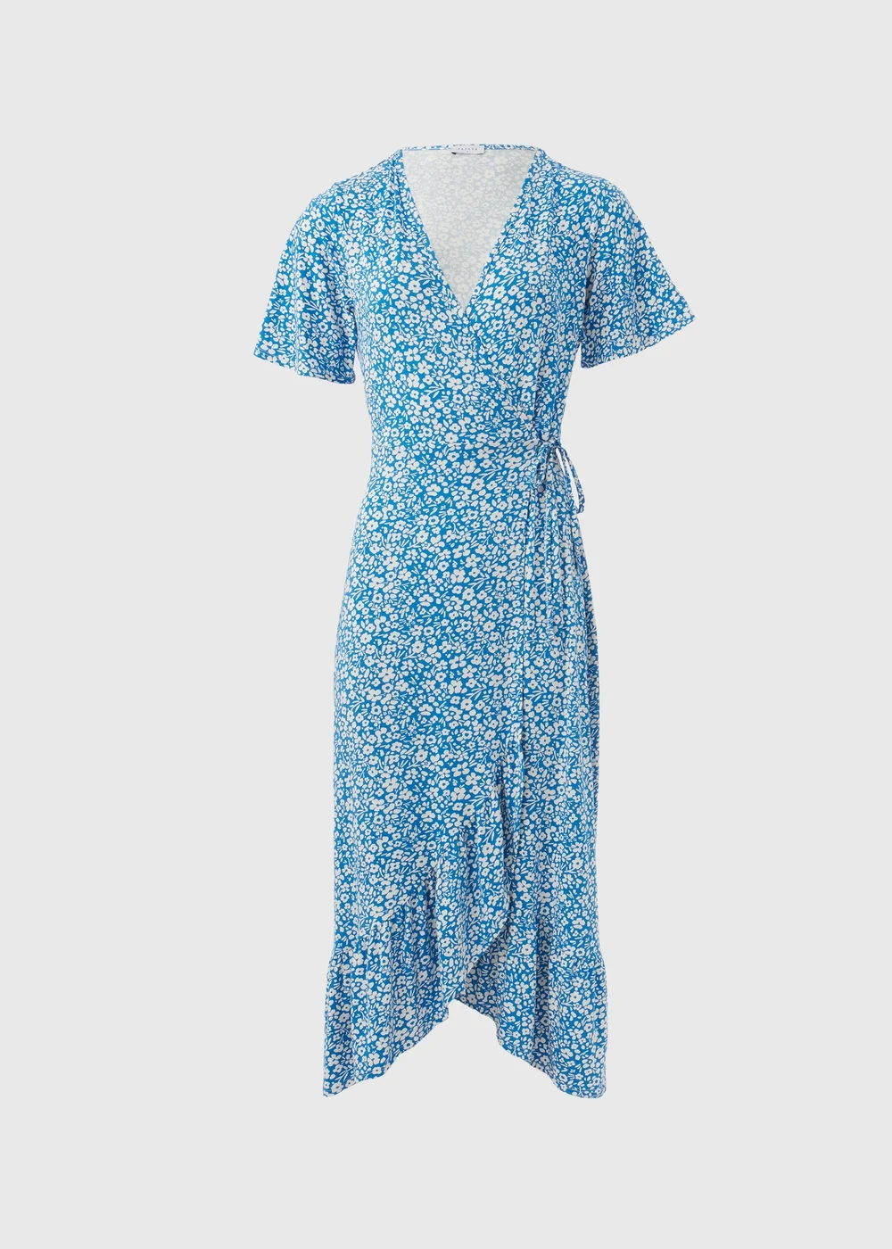 Blue Floral Frill Hem Wrap Dress - 8 Image 5