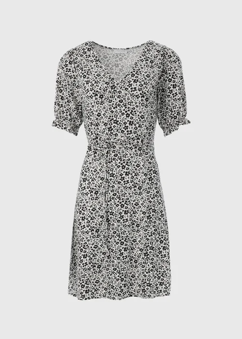 Black & White Floral Print Mini Dress - Size 8 Image 5