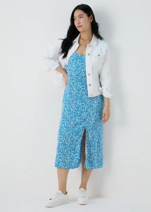 Blue Floral Flutter Sleeve Midi Dress - 8 Image 4