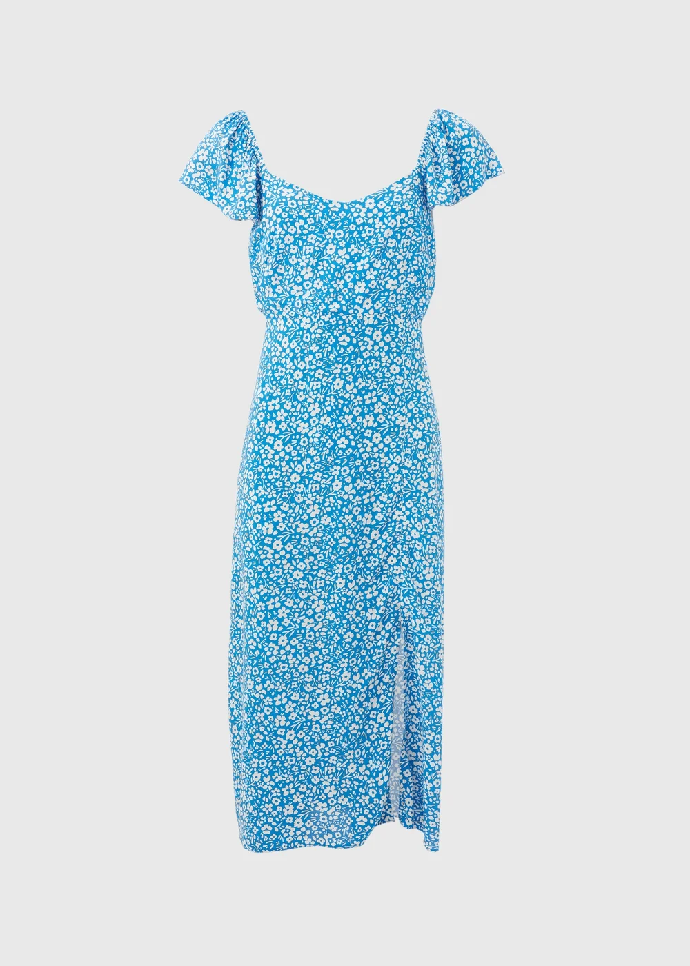 Blue Floral Flutter Sleeve Midi Dress - 8 Image 5