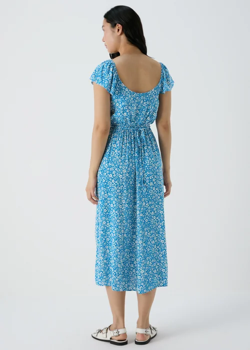 Blue Floral Flutter Sleeve Midi Dress - 8 Image 2