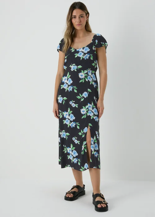 Black Floral Flutter Sleeve Midi Dress - 8 Image 1