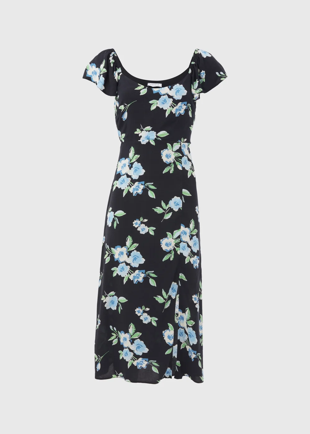 Black Floral Flutter Sleeve Midi Dress - 8 Image 5