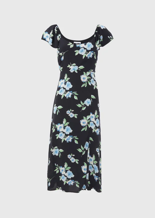 Black Floral Flutter Sleeve Midi Dress - 8 Image 5